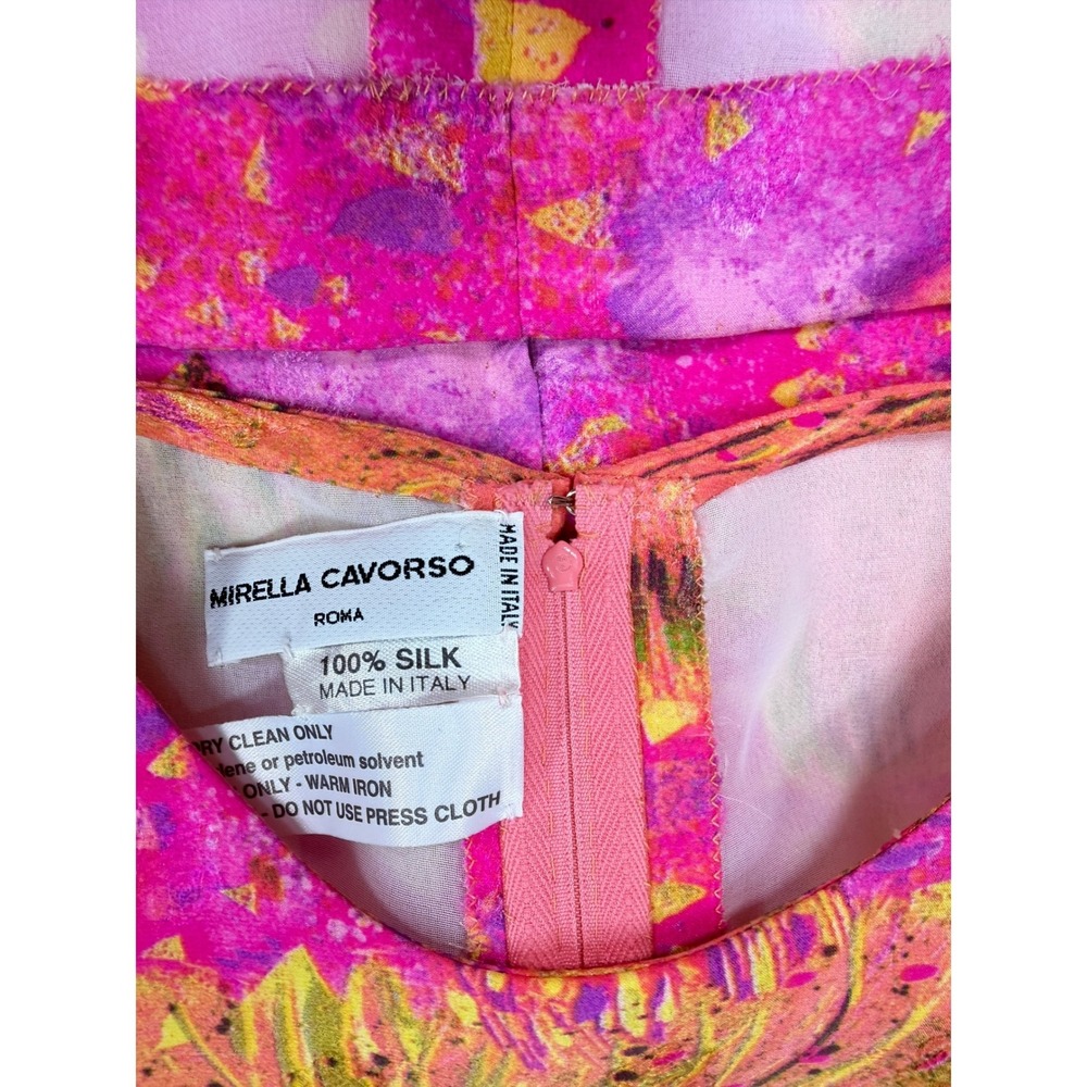Mirella Cavorso Silk Blouse M Pink Orange Print Long Sleeve Top Vintage Work Fun - Picture 6 of 11